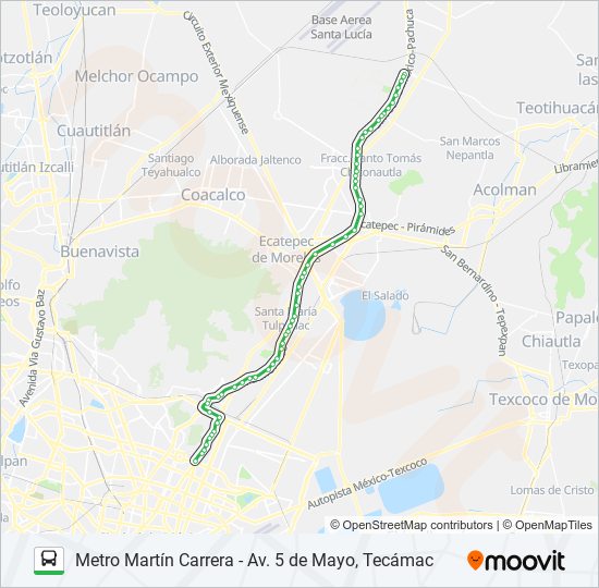 Mapa de METRO MARTÍN CARRERA - AV. 5 DE MAYO, TECÁMAC de autobús