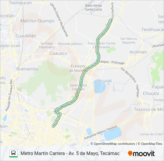 METRO MARTÍN CARRERA - AV. 5 DE MAYO, TECÁMAC Bus Line Map