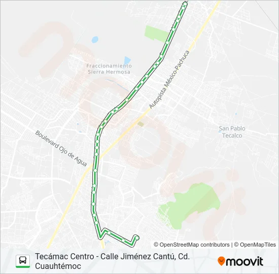 TECÁMAC CENTRO - CALLE JIMÉNEZ CANTÚ, CD. CUAUHTÉMOC Bus Line Map