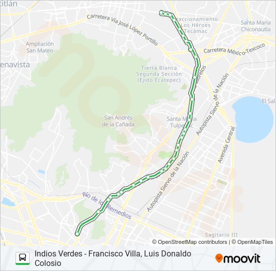 Mapa de INDIOS VERDES - FRANCISCO VILLA, LUIS DONALDO COLOSIO de autobús