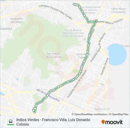 INDIOS VERDES - FRANCISCO VILLA, LUIS DONALDO COLOSIO Bus Line Map