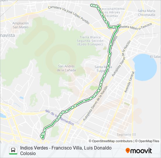 INDIOS VERDES - FRANCISCO VILLA, LUIS DONALDO COLOSIO bus Line Map