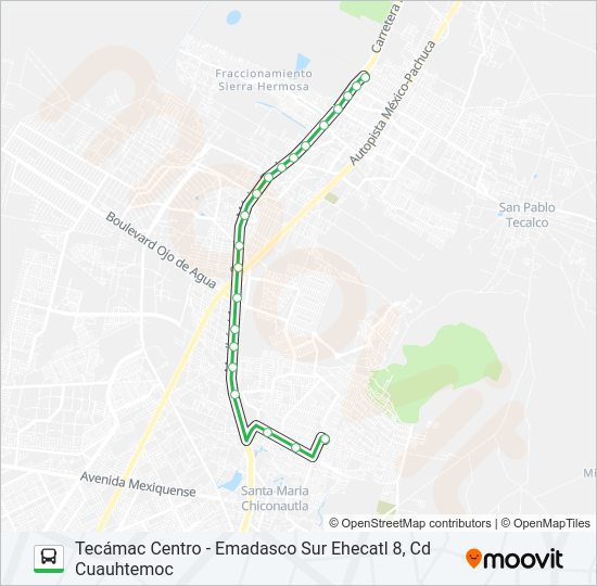 Mapa de TECÁMAC CENTRO - EMADASCO SUR EHECATL 8, CD CUAUHTEMOC de autobús