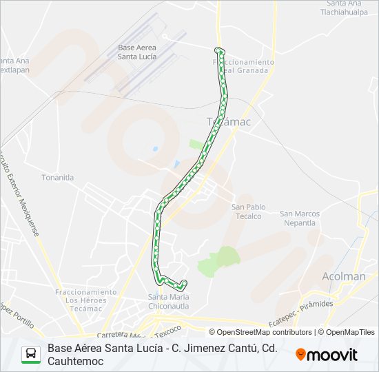 BASE AÉREA SANTA LUCÍA - C. JIMENEZ CANTÚ, CD. CAUHTEMOC bus Line Map