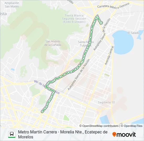 METRO MARTÍN CARRERA - MORELIA NTE., ECATEPEC DE MORELOS Bus Line Map