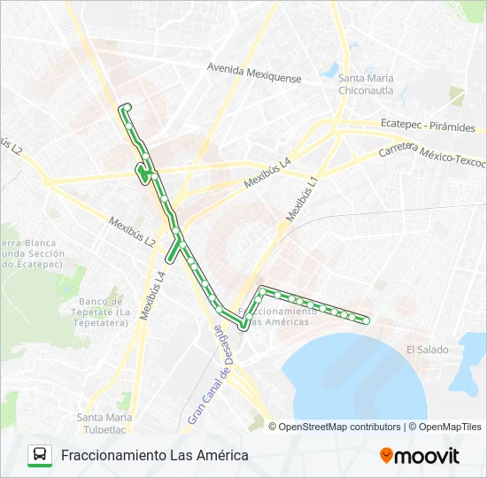 FRACCIONAMIENTO LAS AMÉRICA - LOS BOSQUES, HÉROES TECÁMAC Bus Line Map