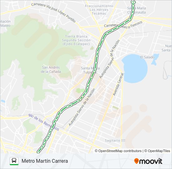 Mapa de METRO MARTÍN CARRERA - AV. PEMEX, SANTA MARÍA CHICONAUTLA de autobús