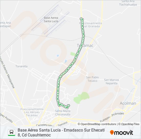 Mapa de BASE AÉREA SANTA LUCÍA - EMADASCO SUR EHECATL 8, CD CUAUHTEMOC de autobús