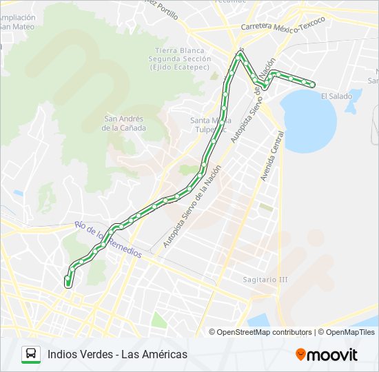 Mapa de INDIOS VERDES - LAS AMÉRICAS de autobús