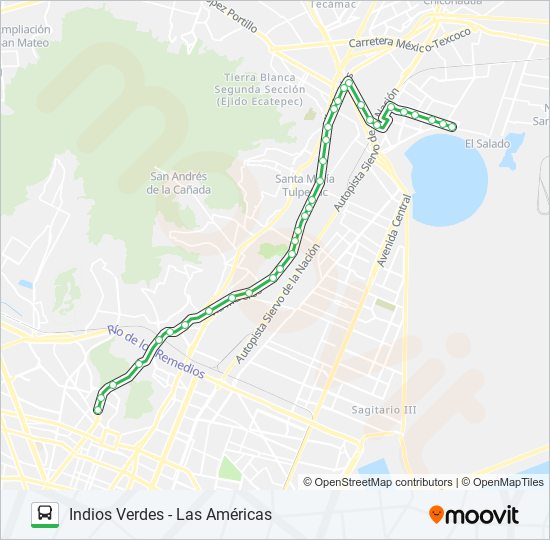 Mapa de INDIOS VERDES - LAS AMÉRICAS de autobús