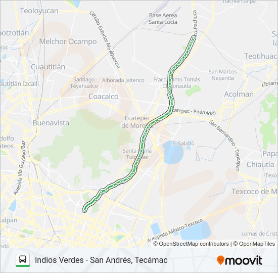 INDIOS VERDES - SAN ANDRÉS, TECÁMAC Bus Line Map