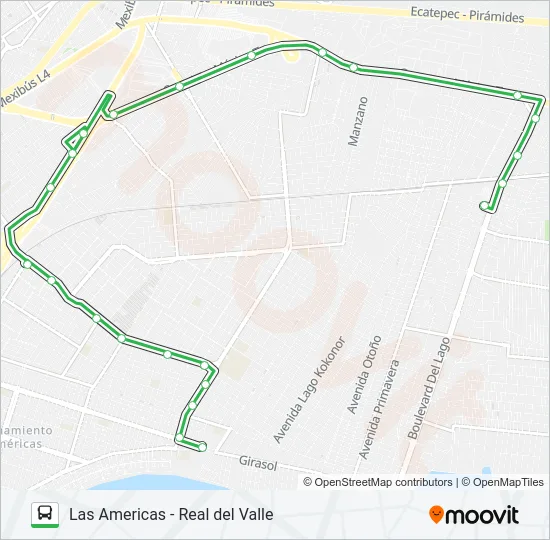 LAS AMERICAS - REAL DEL VALLE Bus Line Map
