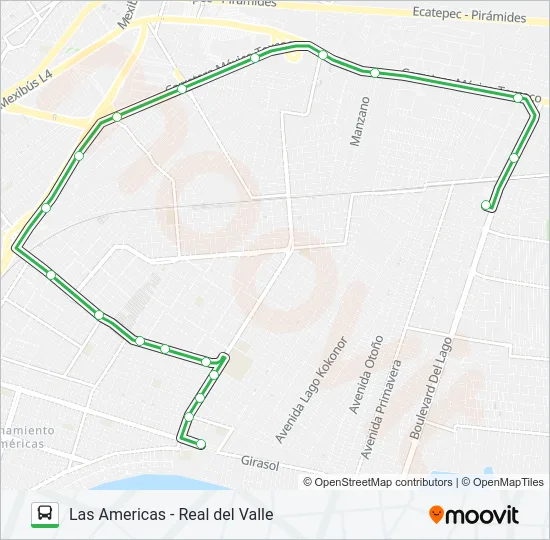 LAS AMERICAS - REAL DEL VALLE Bus Line Map