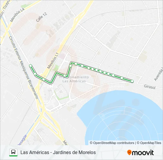 LAS AMÉRICAS - JARDINES DE MORELOS Bus Line Map