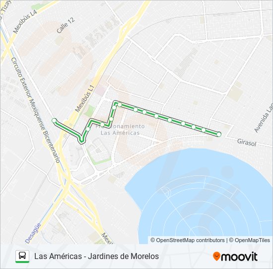 LAS AMÉRICAS - JARDINES DE MORELOS bus Line Map