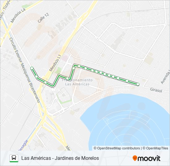 LAS AMÉRICAS - JARDINES DE MORELOS bus Line Map