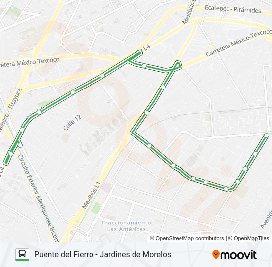 Mapa de PUENTE DEL FIERRO - JARDINES DE MORELOS de autobús