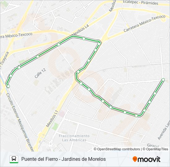 PUENTE DEL FIERRO - JARDINES DE MORELOS bus Line Map