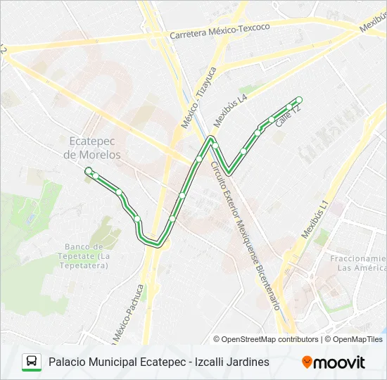 PALACIO MUNICIPAL ECATEPEC - IZCALLI JARDINES Bus Line Map