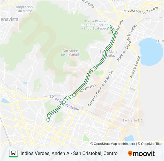 INDIOS VERDES, ANDEN A - SAN CRISTOBAL, CENTRO Bus Line Map