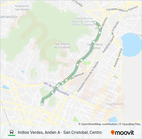 INDIOS VERDES, ANDEN A - SAN CRISTOBAL, CENTRO Bus Line Map