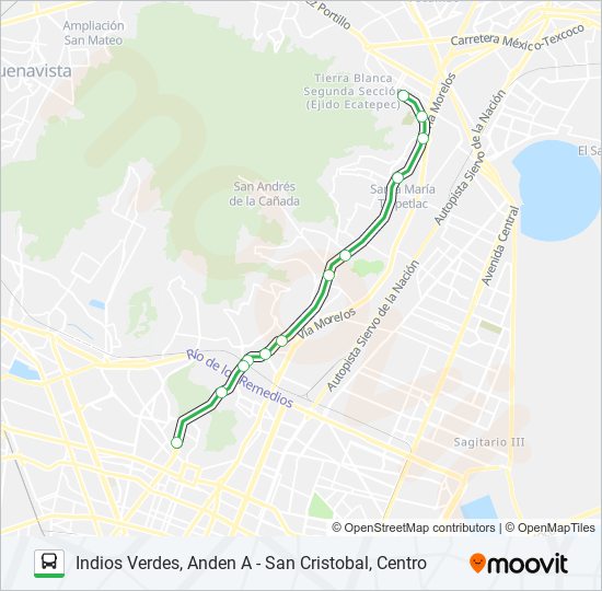 INDIOS VERDES, ANDEN A - SAN CRISTOBAL, CENTRO bus Line Map