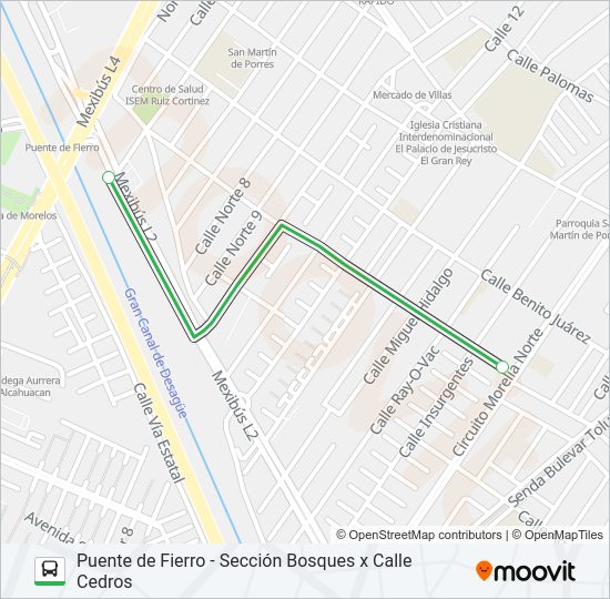 Mapa de PUENTE DE FIERRO - SECCIÓN BOSQUES X CALLE CEDROS de autobús