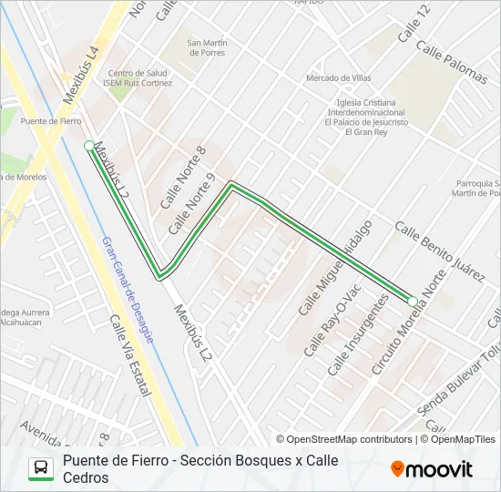 PUENTE DE FIERRO - SECCIÓN BOSQUES X CALLE CEDROS Bus Line Map