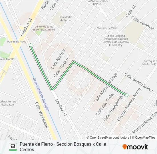 PUENTE DE FIERRO - SECCIÓN BOSQUES X CALLE CEDROS Bus Line Map