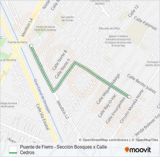PUENTE DE FIERRO - SECCIÓN BOSQUES X CALLE CEDROS bus Line Map