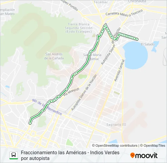 FRACCIONAMIENTO LAS AMÉRICAS - INDIOS VERDES POR AUTOPISTA Bus Line Map