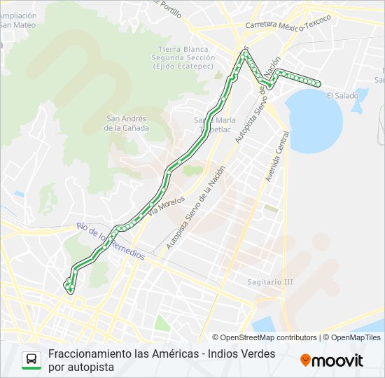 Mapa de FRACCIONAMIENTO LAS AMÉRICAS - INDIOS VERDES POR AUTOPISTA de autobús
