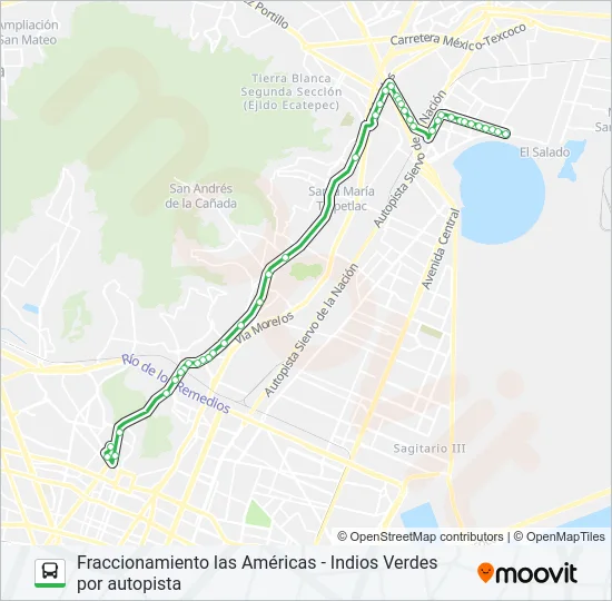 FRACCIONAMIENTO LAS AMÉRICAS - INDIOS VERDES POR AUTOPISTA Bus Line Map