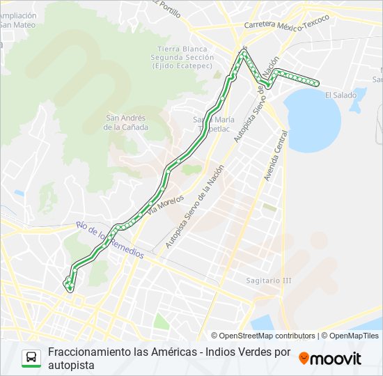 FRACCIONAMIENTO LAS AMÉRICAS - INDIOS VERDES POR AUTOPISTA bus Line Map