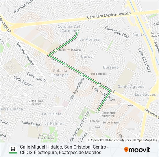 CALLE MIGUEL HIDALGO, SAN CRISTÓBAL CENTRO - CEDIS ELECTROPURA, ECATEPEC DE MORELOS bus Line Map