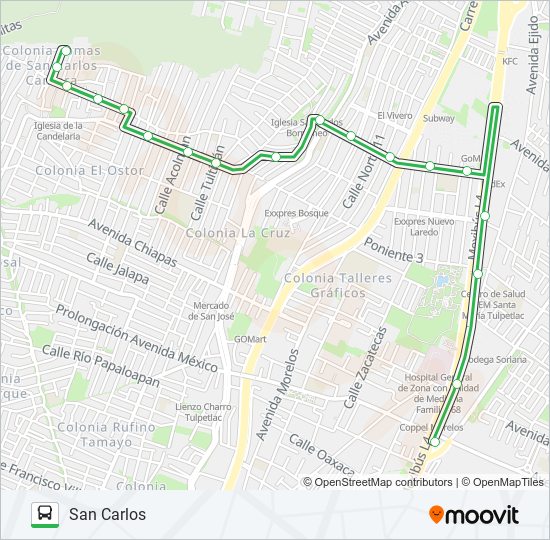 TULPETLAC- SAN CARLOS bus Line Map