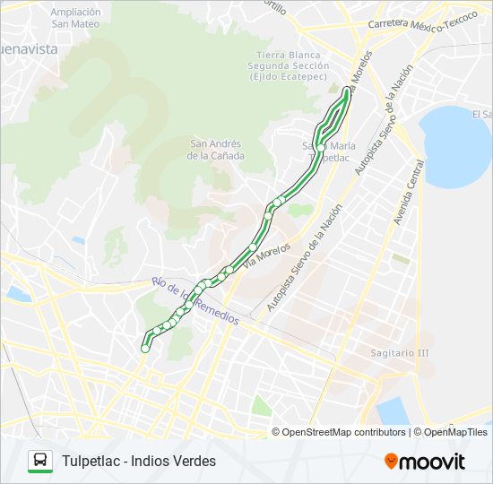 Mapa de TULPETLAC - INDIOS VERDES de autobús