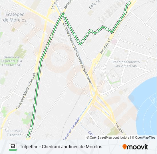 Mapa de TULPETLAC - CHEDRAUI JARDINES DE MORELOS de autobús