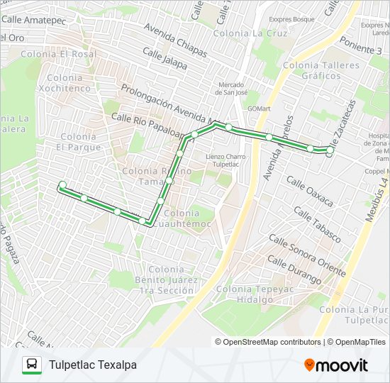 Mapa de SANTA MARIA TULPETLAC - TULPETLAC TEXALPA de autobús