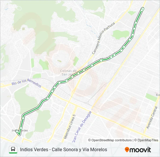 INDIOS VERDES - CALLE SONORA Y VÍA MORELOS Bus Line Map