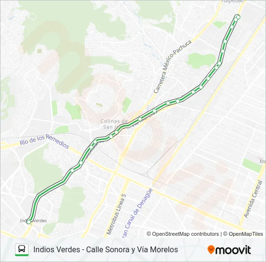 INDIOS VERDES - CALLE SONORA Y VÍA MORELOS Bus Line Map