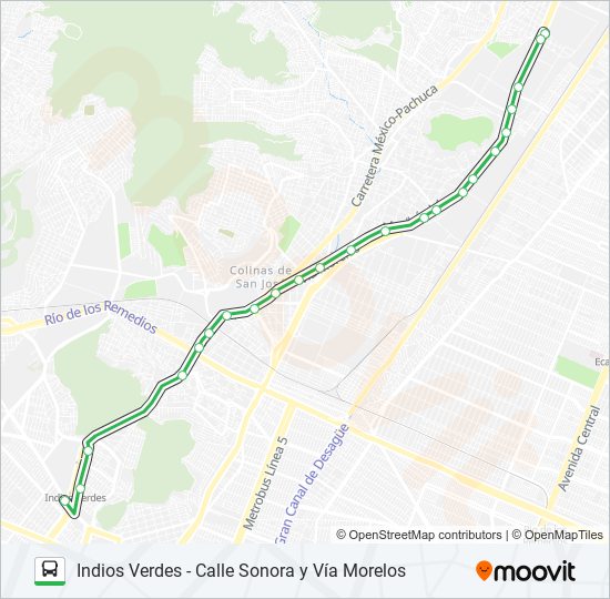 INDIOS VERDES - CALLE SONORA Y VÍA MORELOS bus Line Map