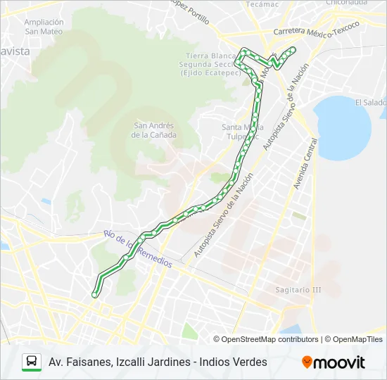 AV. FAISANES, IZCALLI JARDINES - INDIOS VERDES Bus Line Map