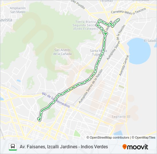 AV. FAISANES, IZCALLI JARDINES - INDIOS VERDES bus Line Map