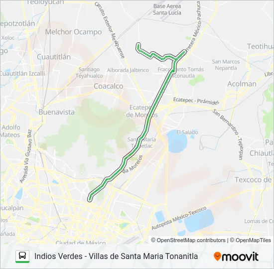 INDIOS VERDES - VILLAS DE SANTA MARIA TONANITLA Bus Line Map