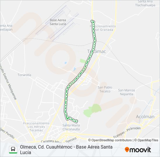 Mapa de OLMECA, CD. CUAUHTÉMOC - BASE AÉREA SANTA LUCÍA de autobús