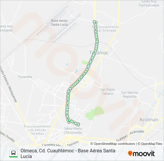 OLMECA, CD. CUAUHTÉMOC - BASE AÉREA SANTA LUCÍA Bus Line Map
