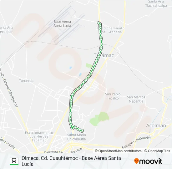 Mapa de OLMECA, CD. CUAUHTÉMOC - BASE AÉREA SANTA LUCÍA de autobús