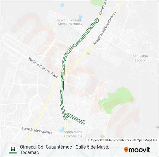 OLMECA, CD. CUAUHTÉMOC - CALLE 5 DE MAYO, TECÁMAC Bus Line Map