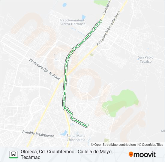 Mapa de OLMECA, CD. CUAUHTÉMOC - CALLE 5 DE MAYO, TECÁMAC de autobús